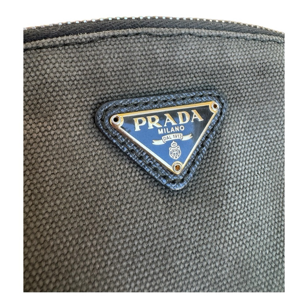 Authentic PRADA Canapa Green Khaki Canvas Pochette Vanity Case Wristlet - Picture 4 of 11